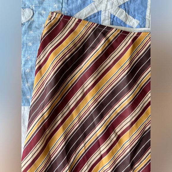90s Nine West Womens Retro Brown Striped Silk Ruffle Hem Midi A-Line Skirt Large - Picture 5 of 13